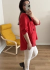 Düğme Detaylı Kırmızı İthal Bluz