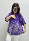 Çiçek Desenli Mor Renk İthal Gömlek