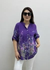 Çiçek Desenli Mor Renk İthal Gömlek