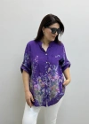 Çiçek Desenli Mor Renk İthal Gömlek