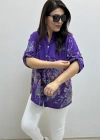 Çiçek Desenli Mor Renk İthal Gömlek