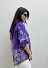 Çiçek Desenli Mor Renk İthal Gömlek