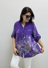 Çiçek Desenli Mor Renk İthal Gömlek
