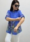 Çiçek Desenli İndigo Mavi İthal Gömlek