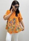 Çiçek Desenli Turuncu İthal Gömlek