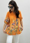 Çiçek Desenli Turuncu İthal Gömlek