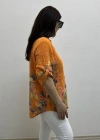 Çiçek Desenli Turuncu İthal Gömlek