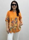 Çiçek Desenli Turuncu İthal Gömlek