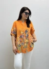 Çiçek Desenli Turuncu İthal Gömlek