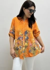 Çiçek Desenli Turuncu İthal Gömlek
