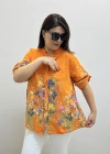 Çiçek Desenli Turuncu İthal Gömlek