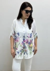 Çiçek Desenli Beyaz İthal Gömlek
