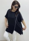 Asimetrik Kesim Sim Şeritli Siyah Bluz