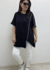 Asimetrik Kesim Sim Şeritli Siyah Bluz