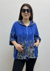 Leopar Desenli Saks Mavi Fermuarlı İthal Gömlek
