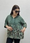 Leopar Desenli Haki Yeşil Fermuarlı İthal Gömlek