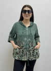 Leopar Desenli Haki Yeşil Fermuarlı İthal Gömlek