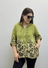 Leopar Desenli Yağ Yeşili Fermuarlı İthal Gömlek