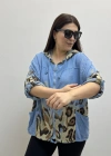 Leopar Desenli Mavi Fermuarlı İthal Gömlek