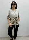 Leopar Desenli Bej Rengi Fermuarlı İthal Gömlek