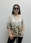 Leopar Desenli Bej Rengi Fermuarlı İthal Gömlek