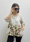Leopar Desenli Bej Rengi Fermuarlı İthal Gömlek