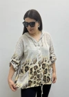 Leopar Desenli Bej Rengi Fermuarlı İthal Gömlek
