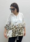 Leopar Desenli Beyaz Renk Fermuarlı İthal Gömlek
