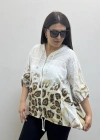 Leopar Desenli Beyaz Renk Fermuarlı İthal Gömlek