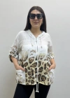 Leopar Desenli Beyaz Renk Fermuarlı İthal Gömlek