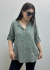Kabartma Desenli Haki Yeşil Müslin Bluz