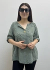 Kabartma Desenli Haki Yeşil Müslin Bluz
