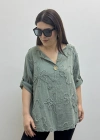 Kabartma Desenli Haki Yeşil Müslin Bluz