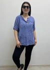 Kabartma Desenli İndigo Mavi Müslin Bluz