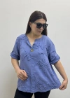 Kabartma Desenli İndigo Mavi Müslin Bluz