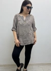 Kabartma Desenli Vizon Rengi Müslin Bluz