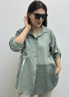 Nakışlı Dirsek Kol Yakalı Haki Yeşil İthal Gömlek Tunik