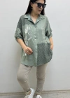 Nakışlı Dirsek Kol Yakalı Haki Yeşil İthal Gömlek Tunik