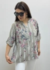 Çiçek Desenli Pul Payet İşlemeli Hakim Yaka İthal Gömlek