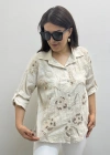 Çiçek Desenli Pul Payet İşlemeli Bej Rengi İthal Gömlek