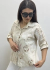 Çiçek Desenli Pul Payet İşlemeli Bej Rengi İthal Gömlek
