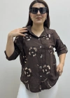 Çiçek Desenli Pul Payet İşlemeli Kahverengi İthal Gömlek