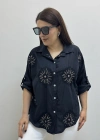 Nakışlı Pul Payet İşlemeli Siyah İthal Gömlek