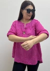 Kabartma Desenli Pembe Renk Müslin Bluz