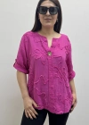 Kabartma Desenli Pembe Renk Müslin Bluz