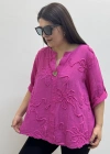 Kabartma Desenli Pembe Renk Müslin Bluz