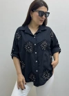 Nakış Ve Pul Payet İşlemeli Siyah İthal Gömlek