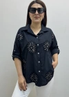 Nakış Ve Pul Payet İşlemeli Siyah İthal Gömlek