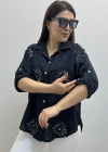 Nakış Ve Pul Payet İşlemeli Siyah İthal Gömlek