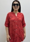 Nakışlı Çiçek Desenli Pul Payet İşlemeli Hakim Yaka Kırmızı İthal Gömlek